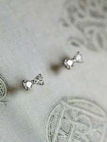 1 Pair S925 Sterling Silver Mini Bow Stud Earrings, Mori Style Artistic Sweet Cute Zirconia Inlaid Design, Ins Girl Heart Ear Jewelry, Ear Piercing Care, Suitable For Daily Commute Wear, Versatile Exquisite Best Friend Gift - Bow - View 7