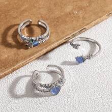 Bộ 3 nhẫn hở đính đá rhinestone hình trái tim và hoa, trang sức thời trang sang trọng nhẹ nhàng, đa dụng nhiều lớp, phù hợp cho nữ đeo hàng ngày - Nhiều màu - Xem 6