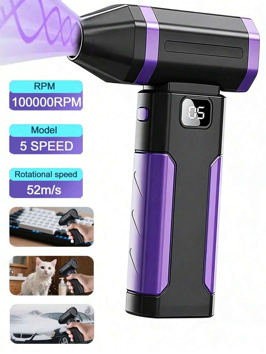 Pembersih Debu Udara Bertekanan Kipas Pendingin Pribadi 108000RPM Daya Tinggi Tanpa Kabel Pembersih Debu Elektrik Baterai Isi Ulang 2600mAh 6 Tingkat Kecepatan yang Dapat Diatur Cocok untuk Membersihkan Keyboard, Komputer, Mobil, dan Rumah - Purple - View 1