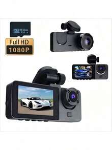 3-Lens Dash Cam With Night Vision, Three 1080P Front-Facing And Embedded Cameras, Wide Angle Car DVR, 2.0" IPS Screen, 24-Hour Motion Detection Parking Mode, 32GB Storage Card Loop Recording, 150mAh Battery Capacity - A - View 12