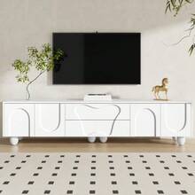 180 cm weißer TV-Schrank mit Holzbeinen – Ein minimalistischer und eleganter TV-Schrank mit viel Stauraum, einzigartigem Design und flexiblen Aufbewahrungsmöglichkeiten für ein stilvolles Wohnzimmer - Weiss - Übersicht 4