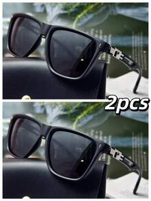 1set/POLASUP Brand/Polarized Men's Glasses/Men's Black Square Frame Exquisite P-Letter Metal Decor Design, Lightweight And Comfortable, Versatile For Business Commute And Daily Wear, Comes With PU Glasses Case - Multicolor - View 9