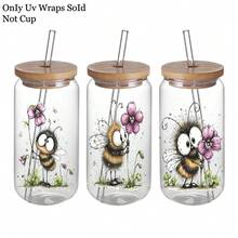 12 piezas/Set Patrón de Abeja Floral Acuarela Transferencia UV Adecuado - Para Manualidades DIY, Tazas, Portátiles & Botellas de Agua, Plástico Autoadhesivo, Decoración de Tazas DIY, Portátil, Decoraciones Festivas, Diseños Festivos, Impresiones de Alta Calidad, Duradero - Multicolor - Ver 6
