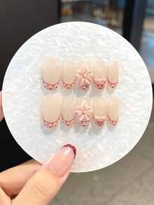 10pcs Handmade Polka Dot French Carved 3D Bows & Rhinestones, Fashionable & Exquisite. Easily Create Nail Art Designs, Add Romantic Atmosphere To Fingertips, Showcase Bold Fashion Taste. Nails Handmade Press On Nails - Multicolor - View 12