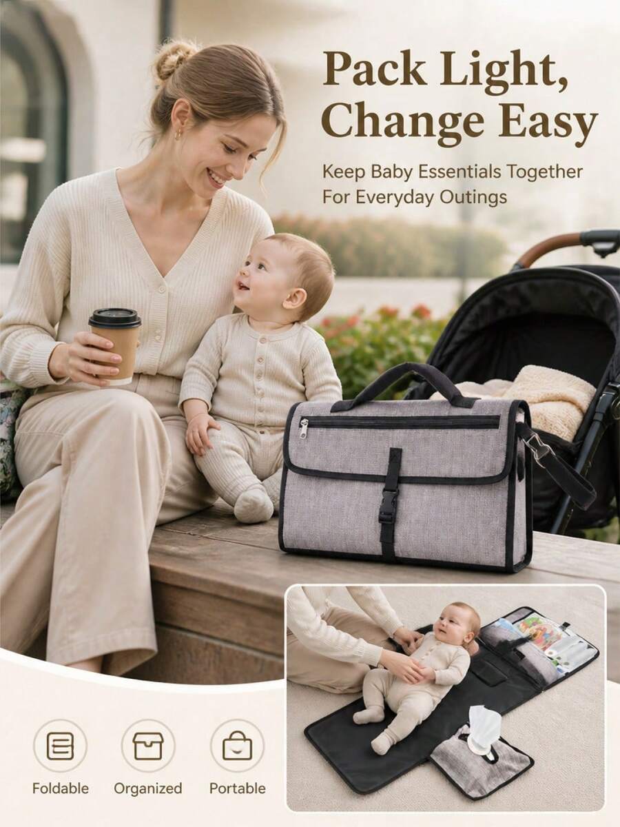1pc Foldable Portable Baby Diaper Changing Mat, Multi-Functional Storage Baby Diaper Changing Pad - Multicolor - View 1