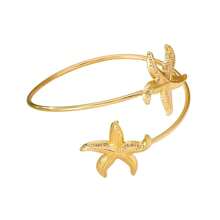 European And American Style Metal Arm Cuff 5pcs Set, Minimalist Geometric Line Leaf & Starfish Arm Bracelets, Accessories, Aesthetic - Gold - View 4