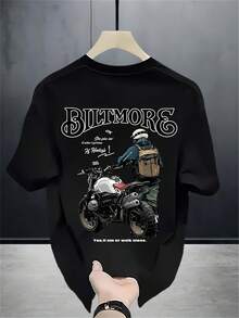 Camiseta de manga corta estampada a la moda para hombre, de algodón de peso pesado para verano, estilo coreano y japonés, prenda masculina versátil. - Negro - Ver 1