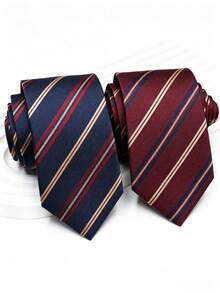 1pc Navy Blue, Red Diagonal Striped Men's Business Formal High-End Fashion Tie, Suitable For Wedding Party, Business Workplace - Multicolor - View 1