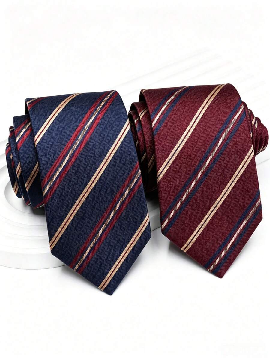 1pc Navy Blue, Red Diagonal Striped Men's Business Formal High-End Fashion Tie, Suitable For Wedding Party, Business Workplace - Multicolor - View 1