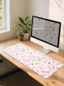 Girl Style Watercolor Pink Bow Floral Oversized Gaming Mouse Pad, Wildflower Tulip Leaf Print XXL Desk Mat, White Background Romantic Plant Non-Slip Rubber Keyboard Pad, Girl Office Desk Decor - View 5