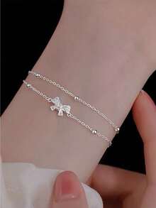 1 Piece Sterling Silver Bracelet With Exquisite Bow And Luxurious Double-Layer Bow Knot Design Bracelet - Double-layer Bow Bracelet - View 6