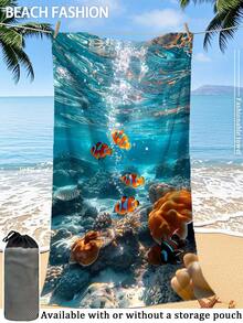 250gsm Super Absorbent Quick Dry Microfiber Beach Towel With Underwater Yellow Fish Pattern, Suitable For Beach, Pool, Swimming, Yoga Mat, Sunscreen Shawl, Summer Travel, Camping - Multicolor - View 12