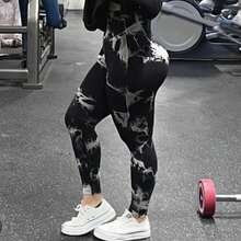 Tie‑Dye Yoga Pants For Fall & Winter Seamless High Waisted Workout Leggings Women Scrunch Butt Lifting Yoga Gym Athletic Pants - Black - View 8