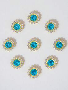 10-200 piezas Flores de strass azul lago de 12 mm, con un centro de strass azul lago rodeado de pequeños strass blancos, en un patrón de girasol. Flores de strass brillantes, accesorios de manualidades DIY, perfectos para tocados florales y decoración de ropa. - Flor de diamantes de imitación azul lago de 12 mm - Ver 8