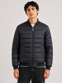 Men's Reversible Double-Faced Twill Jacket With Nylon Side - Casual Winter Style - Light Grey - View 2