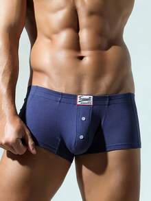 Men's One-Piece, Plain-Colored Stretch Briefs With Decorative Button And Four-Way Stretch - Army Green - View 2