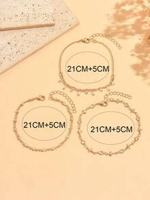 3pcs/Set Gelang Kaki Berlapis Mewah Minimalis, Kombinasi Rantai Geometris Salib Rumbai Berlian Imitasi Modis, Perhiasan Kaki Warna Emas Cocok Untuk Pemakaian Sehari-hari, Liburan Musim Panas, Pesta Pantai, Festival Musik - Emas - View 4