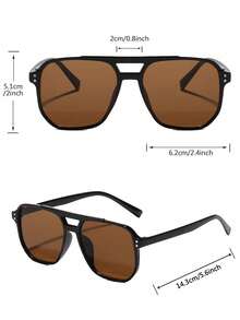 1 par de gafas de moda cuadradas para hombre, diseño clásico retro, ligeras y cómodas. Montura negra con lentes marrones, adecuadas para viajes, vacaciones, uso diario, playa y actividades al aire libre. Gafas esenciales para vacaciones de verano en la playa y viajes al aire libre. - Multicolor - Ver 6