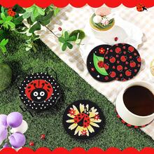 7-Star Ladybug 8pcs DIY Diamond Painting Coaster Set, Round High-Gloss Rhinestone Surface, Firm Adhesion With Complete Tool Kit, Easy For Beginners, Stress-Relieving Craft, New Year Spring Festival Valentine's Day Christmas Teacher's Day Holiday Gift, Heat-Insulating Decorative Coasters For Dining Table And Coffee Table, Gift For Family, Friends, Besties, Teachers - Multicolor - View 7