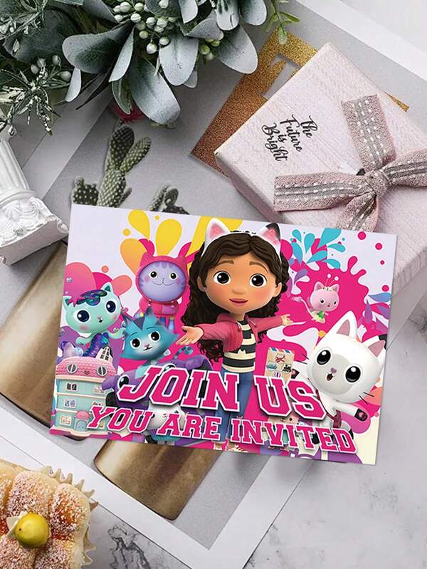 MASSDI Gabby Themed Party Invitation Cards, 24pcs Fill-In Invitation Cards With Cartoon Cat Character Prints, Perfect For Birthday & Holiday Party Invitations