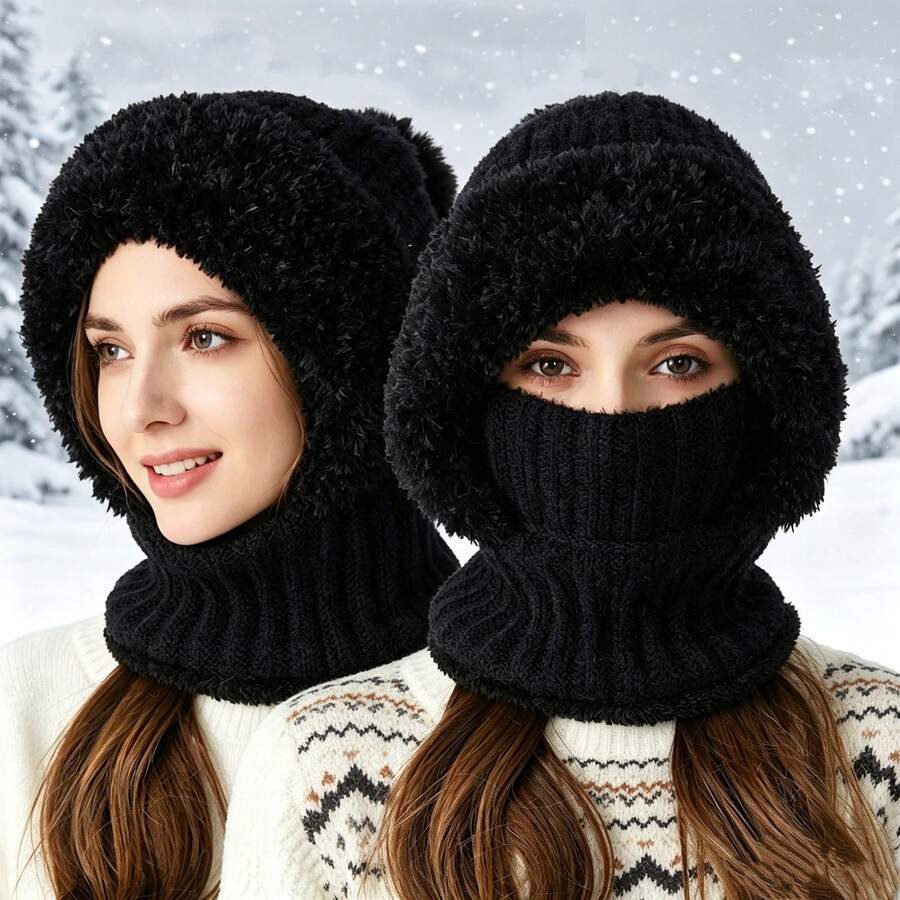 BONNY BOOM 1pc Women's Winter Knitted Balaclava Hat, Warm Full Face Coverage, With Ear And Neck Protection, Fashionable Ski Mask, Suitable For Cold Weather Outdoor Activities - Multicolor-b - View 1