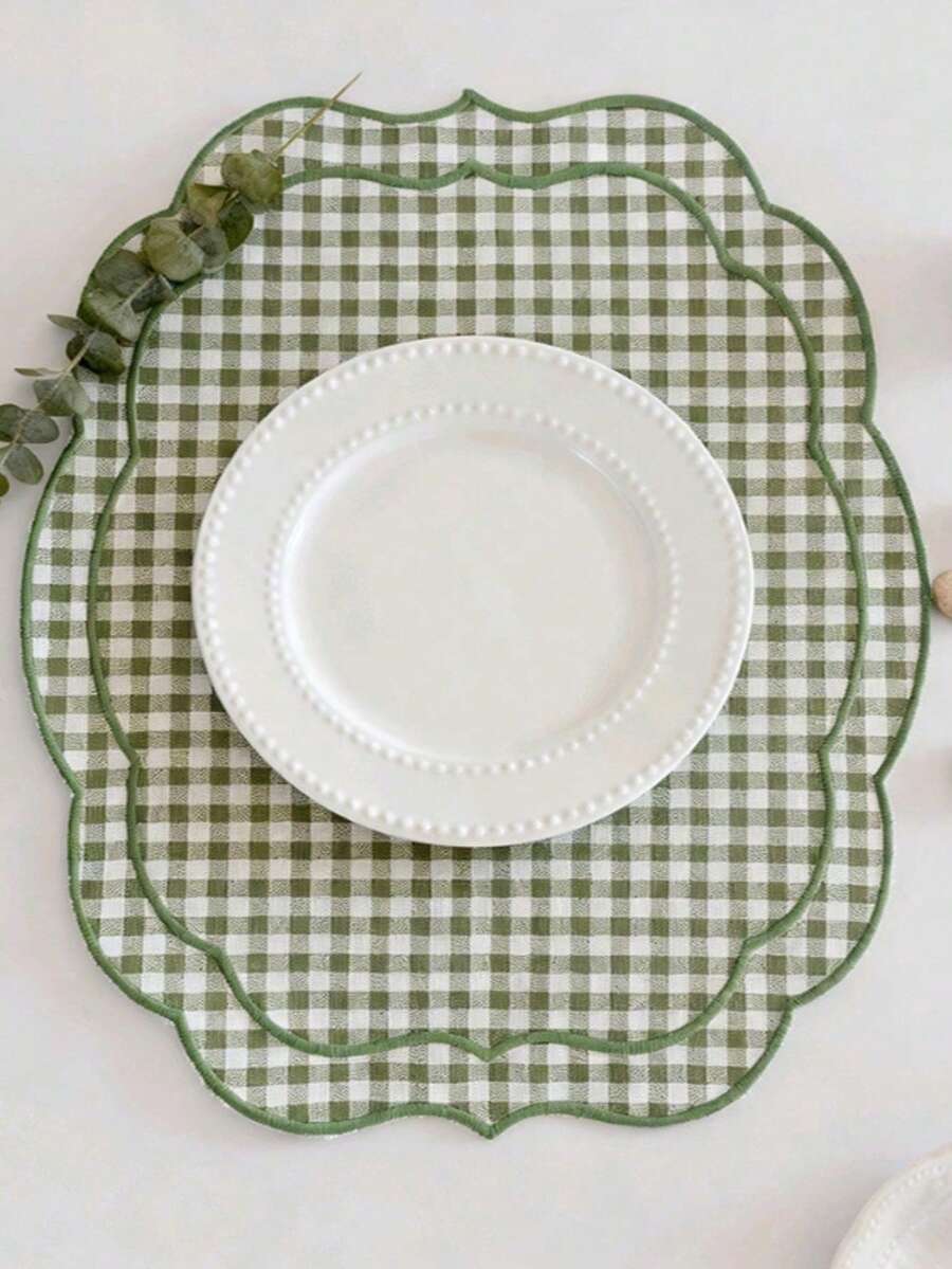 1/2/4pcs French Pastoral Ins Style Minimalist Gentle Yellow Plaid Asymmetric Embroidered Vintage Dining Napkin/Placemat/Tablecloth - Multicolor - View 1