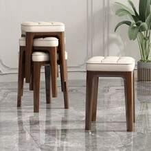 Home Use Stackable Stool, Dining Room Living Room Guest Soft Padded Square Stool, Space-Saving For Small Apartments - Camel - View 1