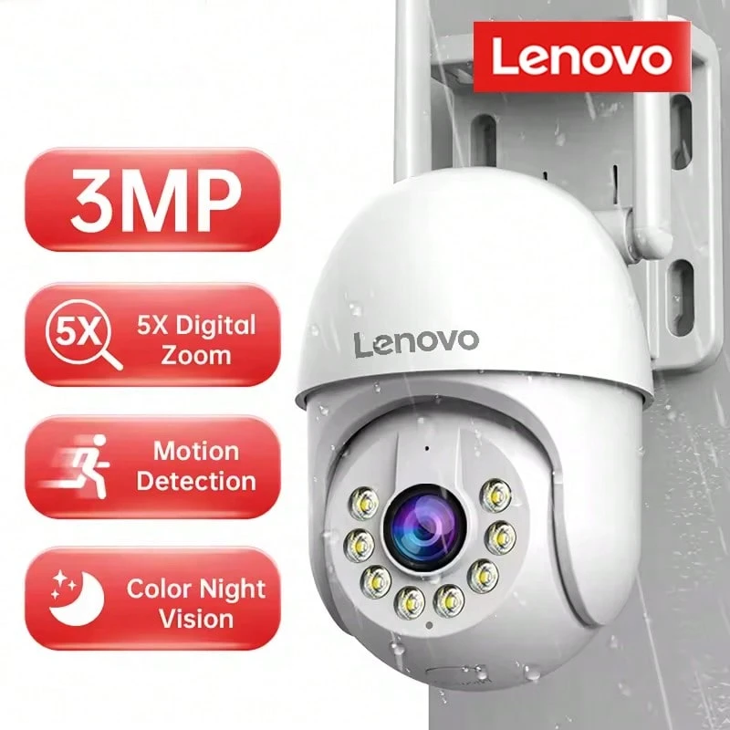 Kamera Keamanan WiFi PTZ Lenovo X5T 3MP, Putar 355° dan Kemiringan 90°, Deteksi Manusia dan Pelacakan Otomatis, Penglihatan Malam IR Cerdas 10-20m, Audio Dua Arah - Putih - View 1