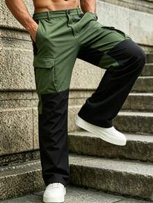 Men's Functional Hiking Pants, Colorblock Design, With Cargo Pockets, Suitable For Hiking, Camping And Outdoor Activities Sports - Black - View 4