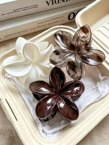 3pcs/1pc Women's 8cm/3.15in Brown White Tortoiseshell Flower Shape Fairy Cute Large Lightweight Plastic Hair Claw Clip Fashion Versatile Premium Elegant Elegant Minimalist Style Solid Color Hair Accessory Suitable For Daily Wear, Casual, Party, Commute, Vacation, Hair Styling, Ponytail, Updo, Face Washing, Bathing, Makeup, Outfit Matching, Hair Ornament, Headpiece, Hair Accessory - Multicolor - View 1