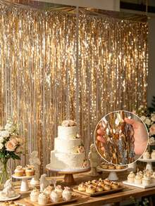1pc Light Gold Laser Wave Fringe Curtain, Light Gold Shiny Wave Rain Curtain, Birthday Party Backdrop Decoration, Gold Party Supplies, Gold Party Backdrop, Shiny Backdrop, Wedding Decoration, Graduation Party Backdrop, Baby Shower Decoration, Party Room Wall Decoration, Party Backdrop Decoration, Back To School Season, Photo Booth Props, Birthday Decoration, Birthday Gift - Light Gold - View 9
