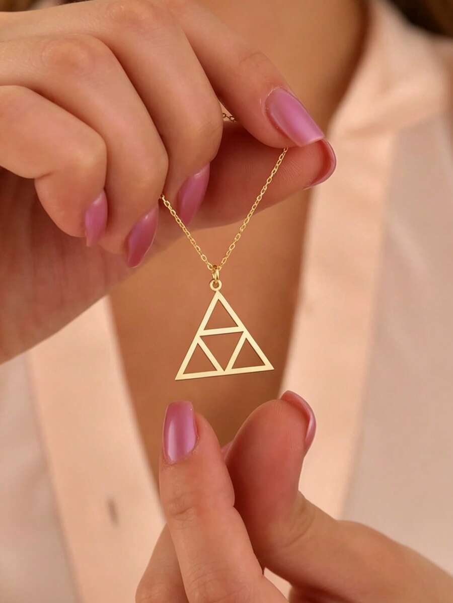 suteyi Trident Triangle Pendant Necklace - 18K Gold Plated Minimalist Inspired Jewelry