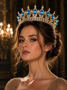 KOVLYNE 1Pc Gold Plated Crystal Crown - Teardrop Rhinestone Full Round Tiara, Styling Supplies For Wedding, Prom & Pageant - Multicolor - View 9