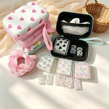 6pcs Colorful Heart/Cow Print Hard Shell Cable Organizer Set, Includes Storage Bag/Charging Case/Cable Clip/Pleated Chiffon Cable/Cable Protector, With Carrying Strap Ultra Portable, Used For CCD, Charger, Data Cable Partitioned Storage, Easy To Find Things When Going Out, No More Messy Bag - Multicolor - View 4