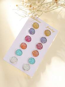 Set Of 6 Pairs Personalized Versatile Metal Colorful Stud Earrings For Women, Commuting And Daily Wear - Combination - View 3