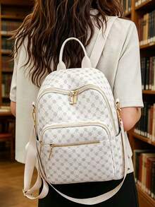 Large Capacity Backpack For Women, Classic Solid Color Handbag For Ladies - Blue - View 5