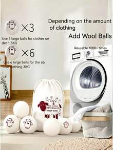3/6pcs Natural Wool Dryer Balls, Reduce Static, Remove Wrinkles And Soften, Clothing Care, Sheep Pattern, Home Essentials - A - View 4