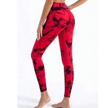 Women's High Waist Peach Butt Seamless Tie-Dye Stretch Fitness Yoga Pants - 紅黑 - 查看 1