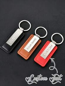 Personalized PU Leather Keychain, Customizable Engraving - Classic Car Key Fob - Ideal Gift - | Custom Text Metal Keychain Accessory - Multicolor - View 1