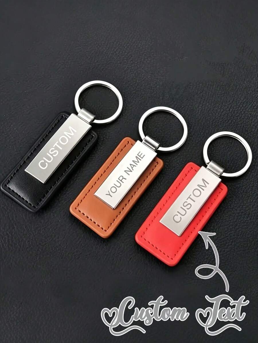 Personalized PU Leather Keychain, Customizable Engraving - Classic Car Key Fob - Ideal Gift - | Custom Text Metal Keychain Accessory - Multicolor - View 1