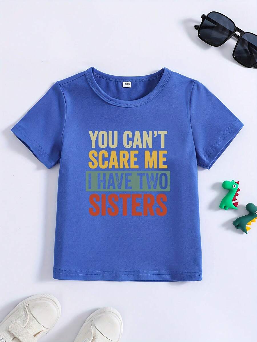 Children's Summer Short-Sleeved T-Shirt With 'SISTERS' Print - Biru - View 1