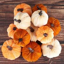 12pcs Artificial Velvet Foam Pumpkin Decor, Autumn Home Farmhouse Harvest Thanksgiving Decoration - Multicolor - View 3