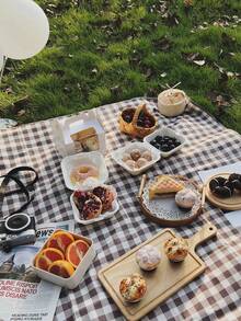 150*200/200*200CM Large Foldable Portable Odorless High-Density Soft Fabric Picnic Mat, Ins Style Coffee Plaid Rectangular, With Carrying Storage Bag, Waterproof Dustproof Grass Carpet, Suitable For Spring/Summer Park Camping Beach Yard Picnic Travel Party - Single Piece - View 6