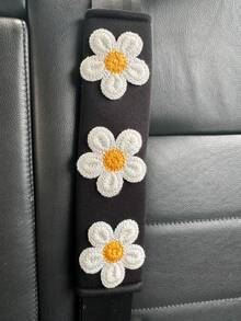 2pcs Flower Decor Car Seat Belt Cover - Multicolor - View 2