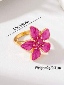 1pc Women's Enamel Geometric Flower Ring - Five-petal Flower Ring - View 2