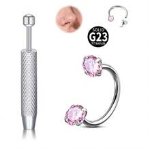 2pcs/Set ASTM F-136 Titanium Alloy 20G Micro Horseshoe Nose Ring & Grip Tool - Sparkling Zirconia Nose Ring, Suitable For Cartilage, Tragus Or Helix Piercing - Silver - View 21