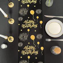 1件生日派對桌旗,耐用且時尚的金箔金屬網格桌旗,生日慶祝派對廚房餐桌中心裝飾 - 黑金色 - 查看 6