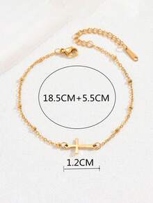 1pc European And American Fashion Gold-Plated Cross Chain Anklet, Simple Elegant Foot Jewelry, Versatile Summer Gift For Beach - Gold Cross Anklet - View 3
