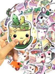 50pcs Pearl Milk Tea Stickers, Cute Cartoon Stickers, Pearl Milk Tea Merchandise, Pearl Milk Tea Gift Merchandise, Pearl Milk Tea Decals, Fun Pearl Milk Tea Vinyl Waterproof Stickers, Suitable For Laptops, Bumpers, Skateboards, Water Bottles, Computers, Phones, Bobs Burgers Stickers, Ice Cream Stickers - 7*6*1 - View 3