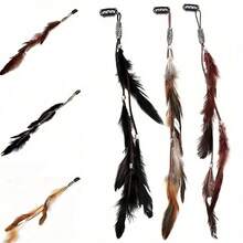 1pc Artificial Feather Bohemian Style Hair Clip, Tassel Design With Snap Button, Adds Bohemian Vibe To Women's Daily Hairstyle - Khaki - View 7